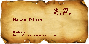 Mencs Piusz névjegykártya